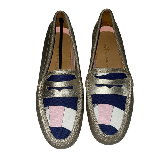 Peter Millar - Women’s 8M Loafers - NWOT - Metallic Driving Moc - Geometric Vamp - Picture 1 of 11